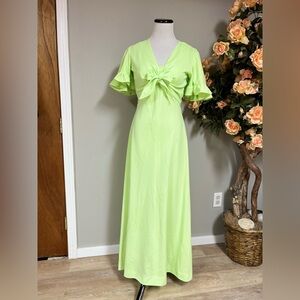 Sears Green Tie Front Flutter Sleeve Maxi Dress
